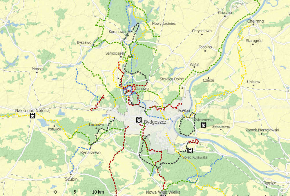 Mapa szlaków pieszych w okolicy Bydgoszczy