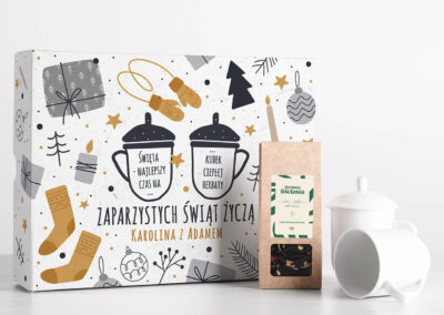 Zestaw świąteczny kubki z przykrywką + herbata PREZENT NA ŚWIĘTA