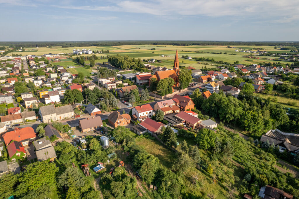 Widok na centrum Cekcyna z lotu ptaka