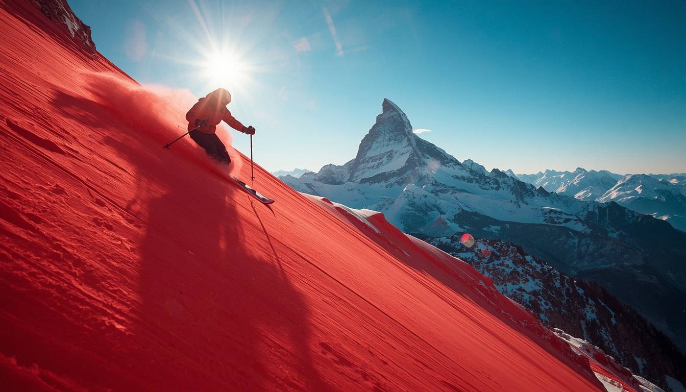 lucid-origin_a_cinematic_photo_of_A_skier_skiing_down_a_steep_red_slope_in_Zermatt_with_a_vie-0.jpg